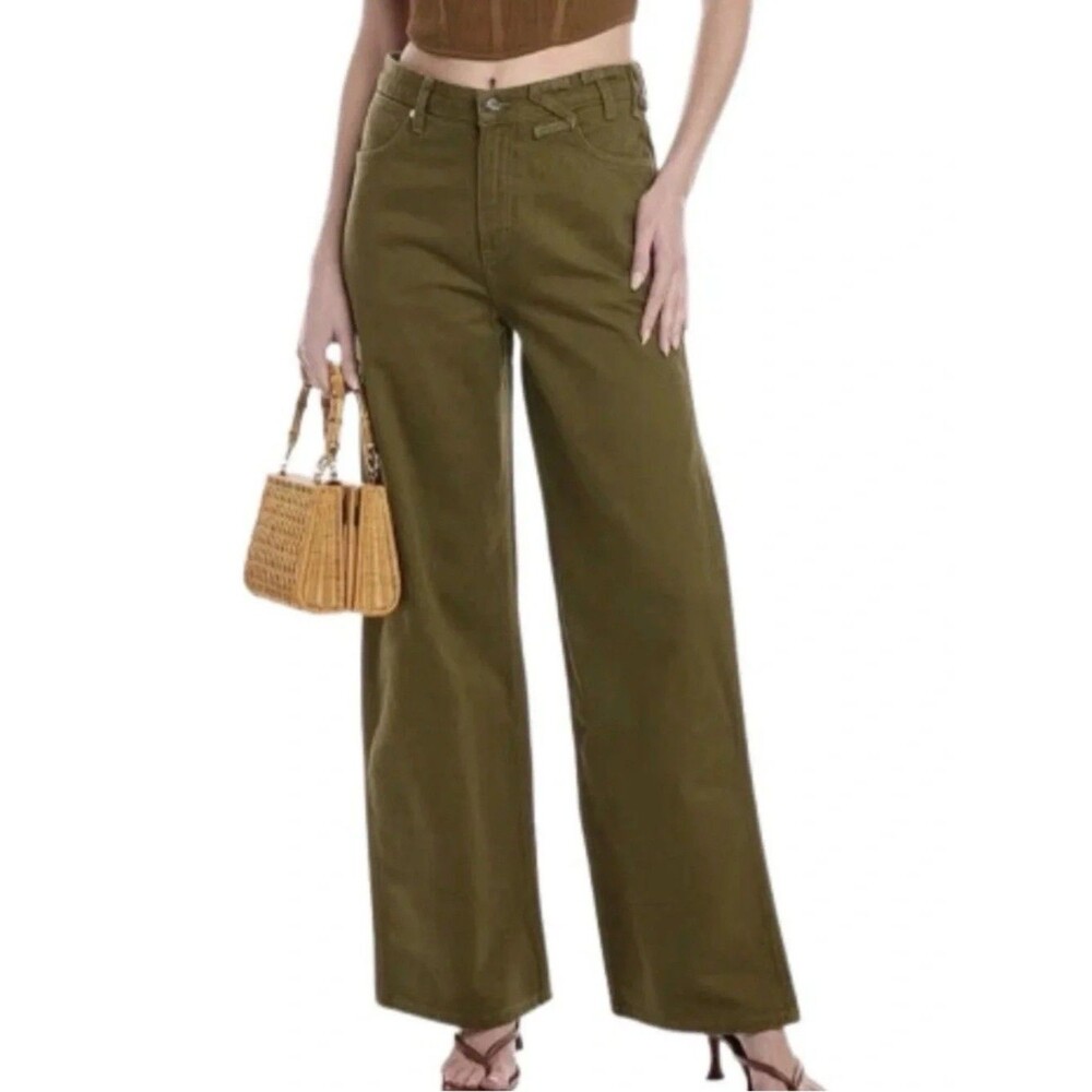 Staud + Wrangler The Loose Wide Leg Jeans Olive Green Size 25x32 Western Y2K NEW